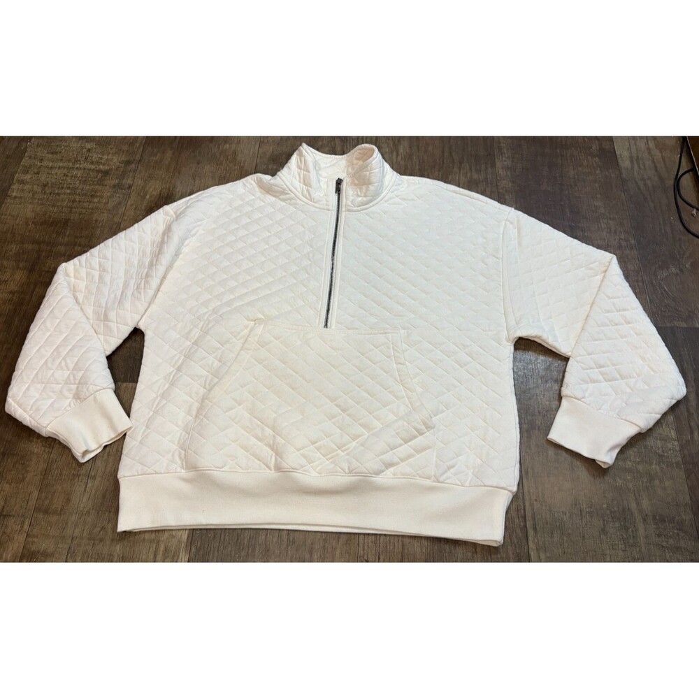 DSG Hacket Mens Large Half Zip White Quilted Beige Long Sleeve Sweater RN 104141